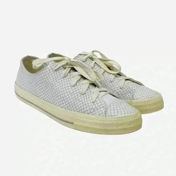 Converse Chuck Taylor All Star Size 10 Gemma White Leather Snakeskin Sneakers - Picture 1 of 9